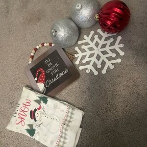 Festive Holiday Decor Set with Red and Silver Accents